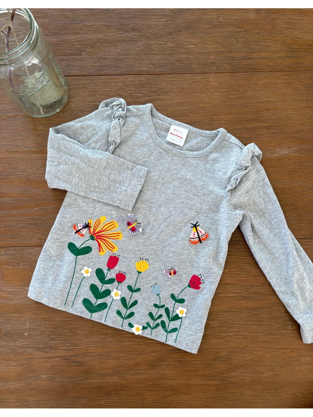 Hanna Andersson Grey Long Sleeve Tee with Floral & Butterfly Motif